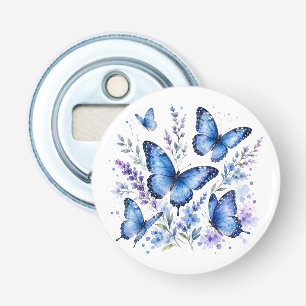 Waterverfschildering Blauwe Vlinders Button Flesopener