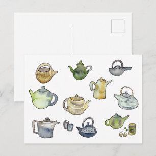 Waterverfteekannen in aquarel - handgeschilderde k briefkaart