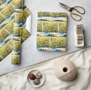Waterverfveld met regenboog cadeaupapier