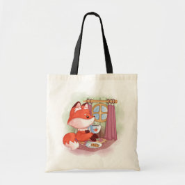 Waterverfvos die thee en biscuitjes drinkt tote bag