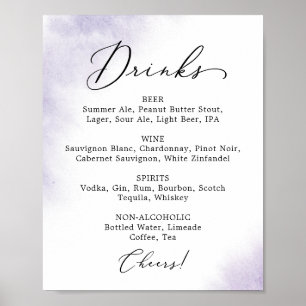Waterverfwas Paarse huwelijksdrankjes menukaart Poster