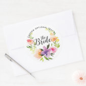 Waterverven bloemen, de bride Typografie Ronde Sticker (Envelop)