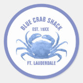 Waterverven Blue Crab Illustratie Aangepaste tekst Ronde Sticker (Voorkant)