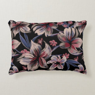 Waterverven Crimson Bloemen op zwart Accent Kussen