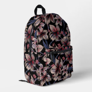 Waterverven Crimson Bloemen op zwart Bedrukte Rugzak