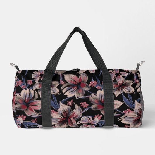 Waterverven Crimson Bloemen op zwart Plunjezak (Voorkant)