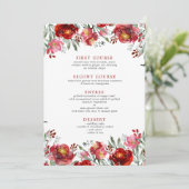 Waterverven Dieprode tuinbloemen Menu (Staand voorkant)