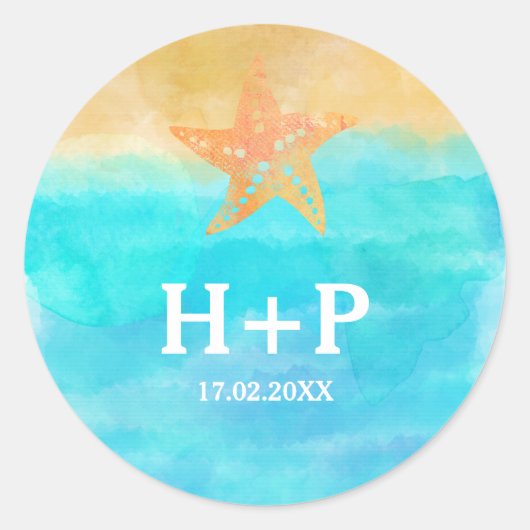 Waterverven Initialen voor het huwelijk Ronde Sticker (Voorkant)