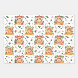 Waterverven kerstvisten Fir Cadeaus Gnome Inpakpapier Vel