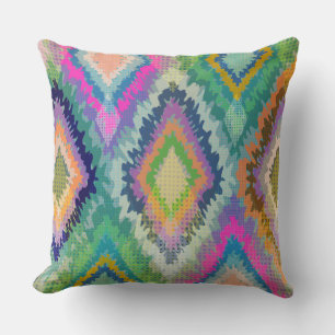 Waterverven Kleurrijke Ikat Tribal Geometrisch Pat Kussen