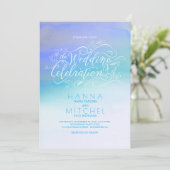 Waterverven Ombre Blue Modern Typography Wedding Kaart (Staand voorkant)