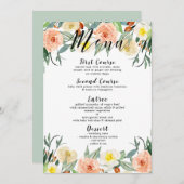 Waterverven Perzik & Witte Garden Flowers Menu (Voorkant / Achterkant)