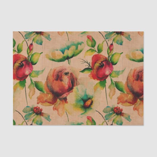 Waterverven rode rozen op hout tissuepapier (Voorkant)