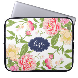 Waterverven roze groene en gele lentbloemen laptop sleeve