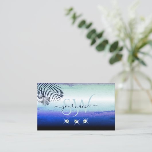 Waterverven Sky Clouds Sparking Diamonds Monogram Visitekaartje (Staand voorkant)