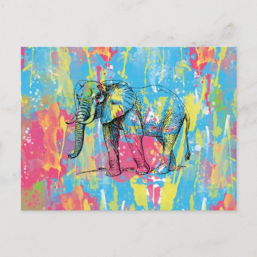 waterverven splatters elephant sketch briefkaart (Voorkant)