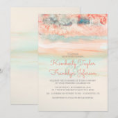 Waterverven strand bruiloft roze blauw kaart (Voorkant / Achterkant)