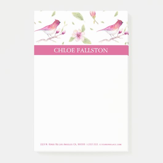 Waterverven Vogels en Bloemen Post-it® Notes (Voorkant)