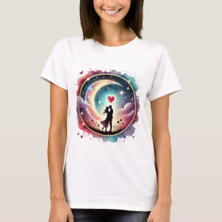 Waterverven vrouwen T-shirt met paar silhouet