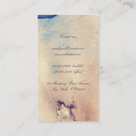 Waterverven, zeemacht en Blauwgroen Splashes Visitekaartje (Achterkant)