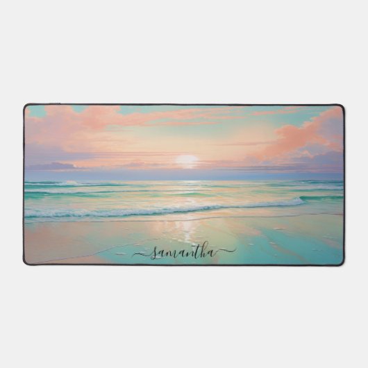 Waterverven zonsondergang op een rustig strand bureaumat (Voorkant)