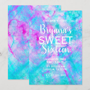 Watervlekken Roze en Blauw Suikerspin Sweet 16 Fee Kaart