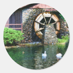 Waterwiel Duck Pond Seurat Painting Ronde Sticker