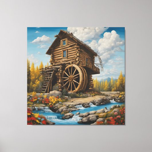 Waterwiel Log Cabin Canvas Afdruk (Voorkant)