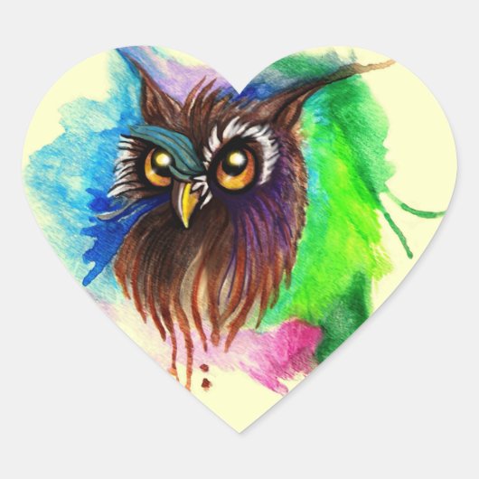 Watery Wood Owl Hart Sticker (Voorkant)