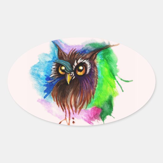 Watery Wood Owl Ovale Sticker (Voorkant)