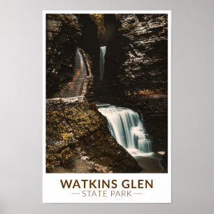 Watkins Glen State Park New York Aquarel Retro Poster