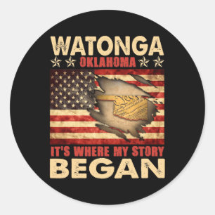 Watonga Oklahoma Vlag van de Verenigde Staten op 4 Ronde Sticker