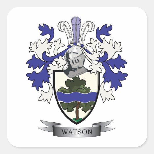 Watson Family Crest Coat of Arms Vierkante Sticker (Voorkant)