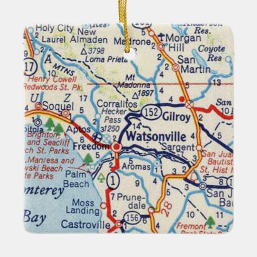 Watsonville CA  Map Keramisch Ornament (Voorkant)