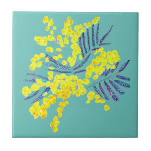 Wattle Mimosa yellow flower art Australië Tegeltje