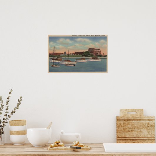 Waukegan, IL - Uitzicht van het gemeentelijk pomps Poster (Keuken)