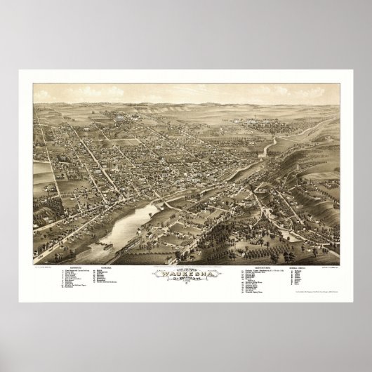 Waukesha, WI Panoramic Map - 1880 Poster (Voorkant)