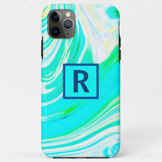 Wave Abstract Monogram Initialen Blauw Groen Koel Case-Mate iPhone Case (Achterkant)