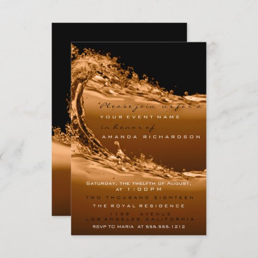 Wave Gold Brown Modern Abstracte feestdag Kaart (Voorkant / Achterkant)