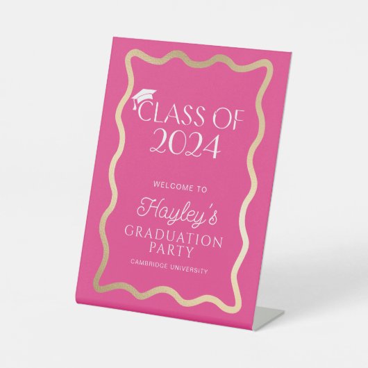 Wave Hot Pink Graduation Party Welkom Reclamebord Met Voetstuk (Voorkant)