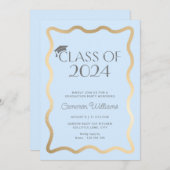 Wave Licht Blauw Goud Afstudeerfeest Kaart (Voorkant / Achterkant)