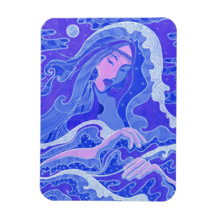 Wave, Mermaid, Fantasy Art Asian Girl, Blue & Pink Magneet