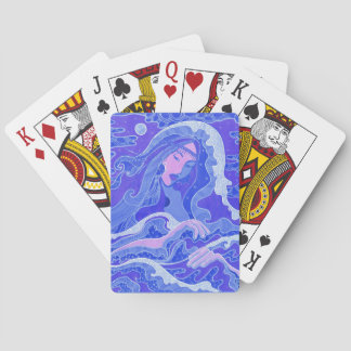 Wave, Mermaid, Fantasy Art Asian Girl, Blue & Pink Pokerkaarten