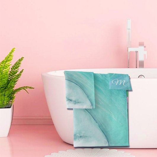 Wave Ocean Aqua Beach Blauw Modern Scene Bad Handdoek