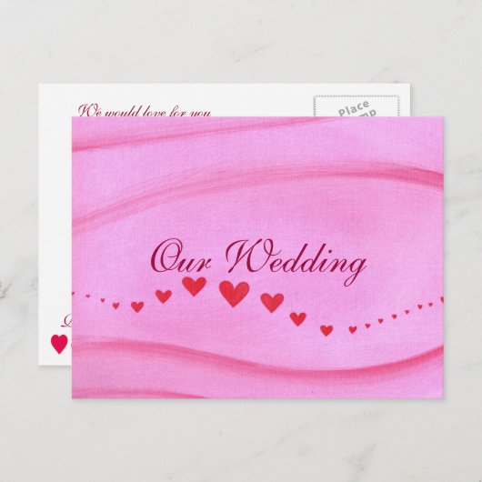 Wave of Red Hearts Wedding Invitation Cartes posta (Devant / Derrière)