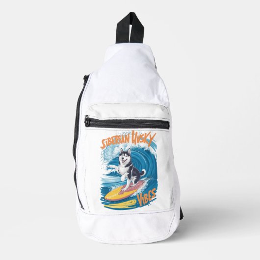 Wave Rider Siberische Husky Hond Surfen Sling Bag (Voorkant)