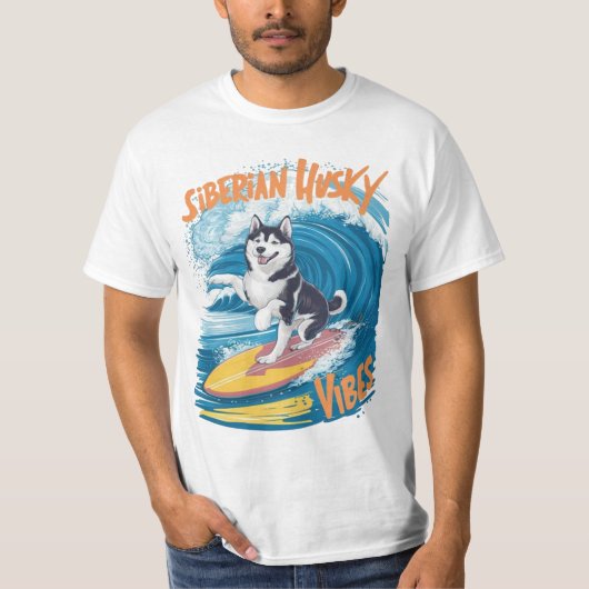 Wave Rider Siberische Husky Hond Surfen T-shirt (Voorkant)