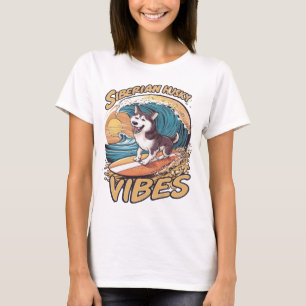 Wave Rider: Siberische husky hond vangen golven T-shirt