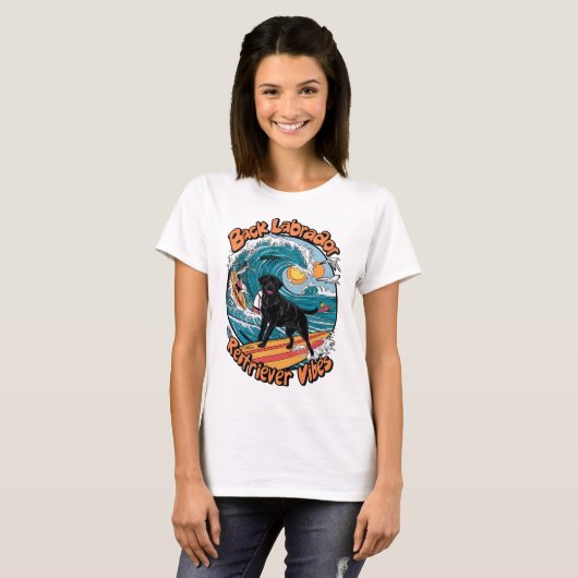 Wave Rider Zwart Labrador Retriever Pup T-shirt (Voorkant volledig)