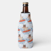 Wave riding happy pug dog on surfboard scarf band flesjeskoeler (Fles Voorkant)